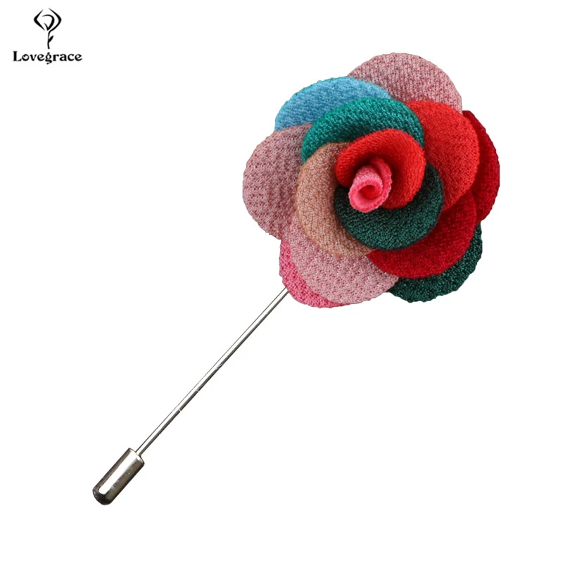 Lovegrace-broche de flor rosa para hombre, alfileres para novio de boda, accesorios de decoración para vestido de fiesta de graduación