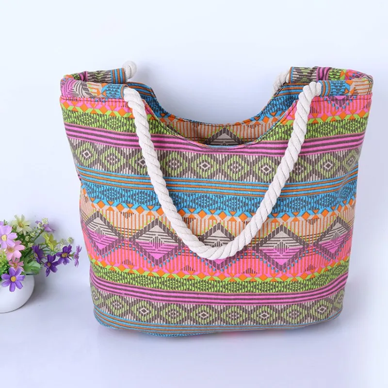 New Casual Summer Beach Women Bag Lunch bag Hot Sale Fashion High Quality Canvas Striped Handbags Shoulder Bag