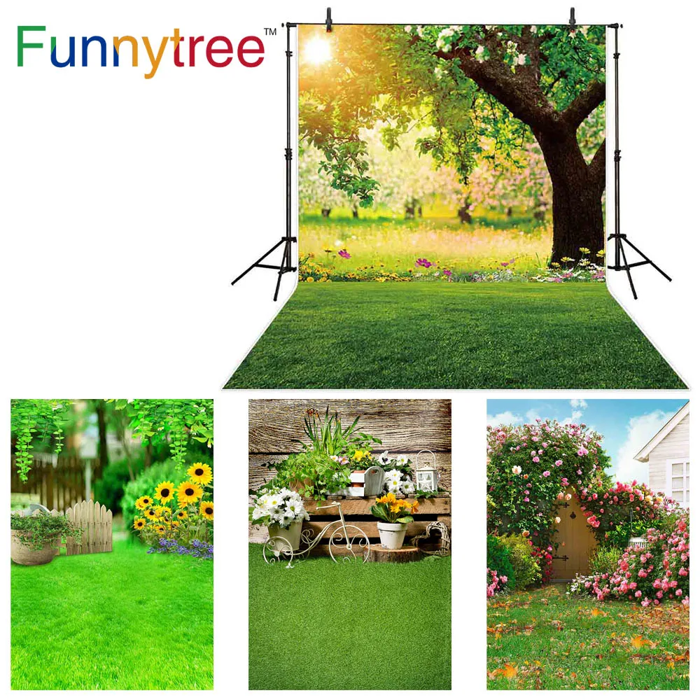 Funnytree Spring Background Green Tree Sun Nature Flowers Easter Baby Shower Newborn Photo Studio Photography Backdrop Photocall