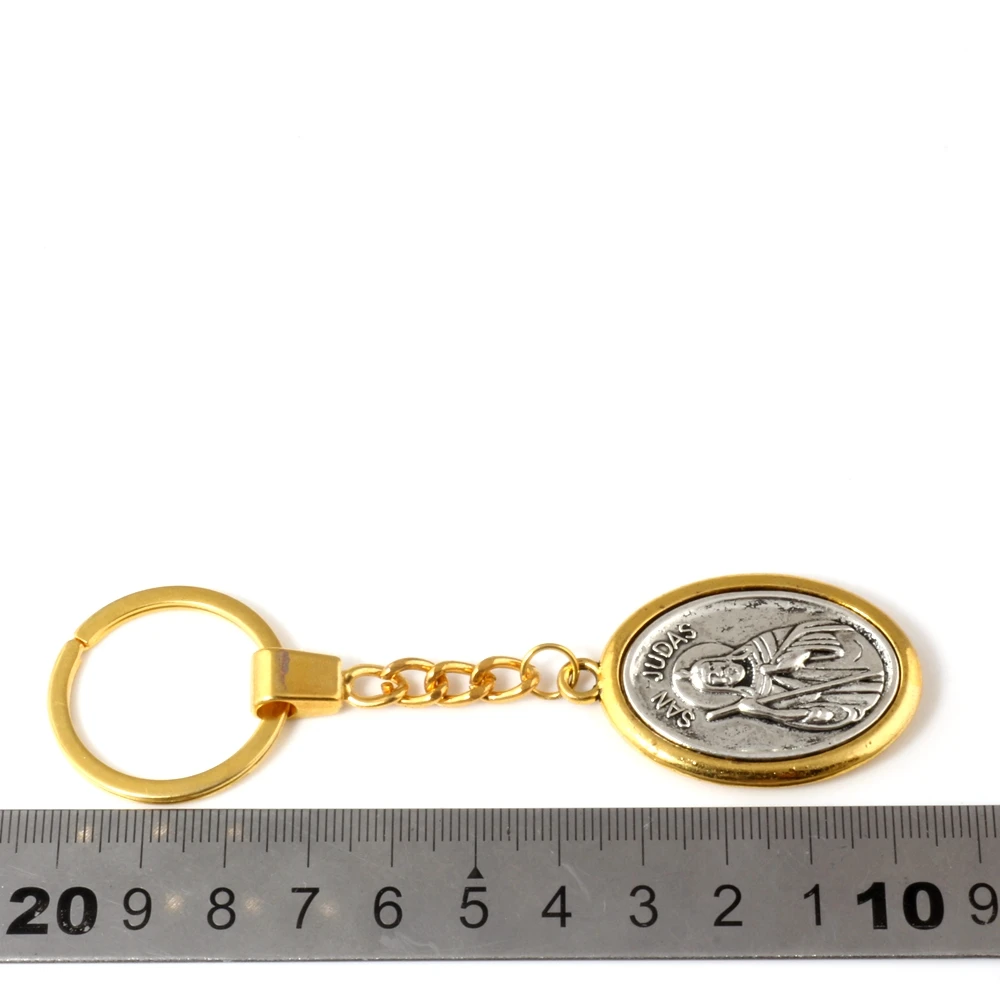 1Pcs Keychain Two-Tone San Judas Tadeo Ruega Por Nosotros Charms Pendants Key Ring Travel Protection DIY Jewelry A-549f