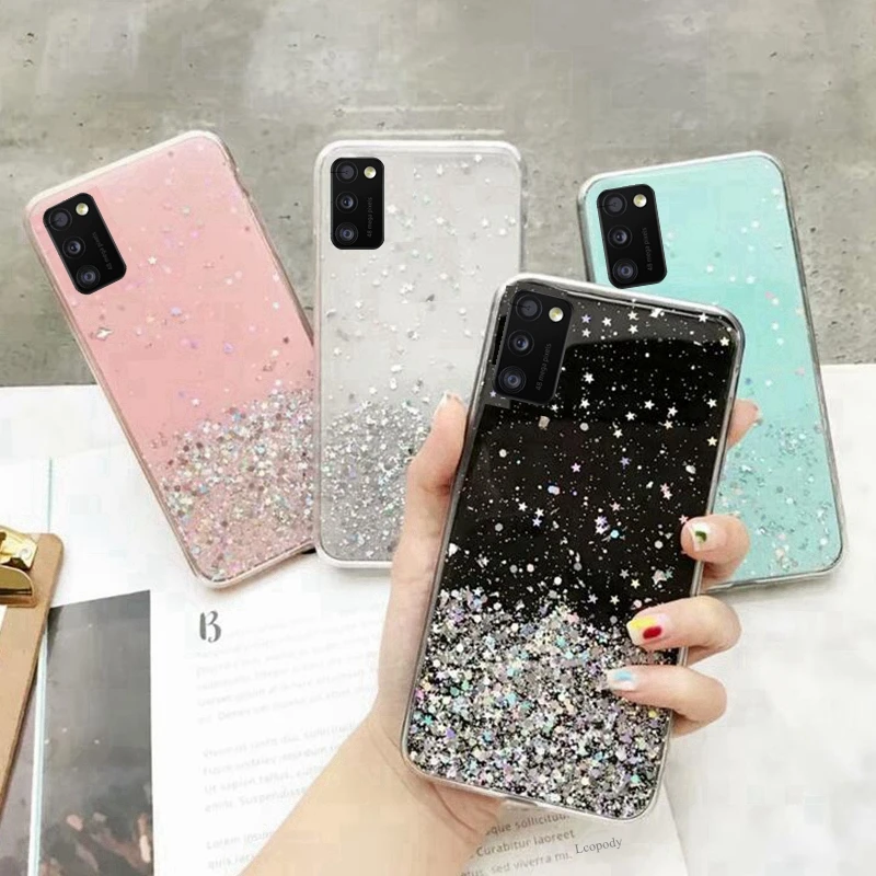 Bling Glitter etui na telefony do samsung galaxy A41 A415 A415F DS krzemu miękki futerał pełna pokrywa dla samsung A 41 451 451F tylna okładka