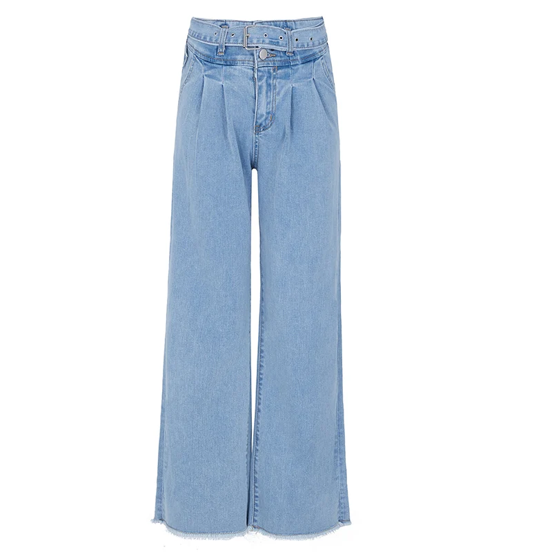 Free Shipping 2020 Fashion Long Jeans Pants For Women Wide Leg Trousers Plus Size 25-30 Tassels Denim Summer Tassels Belt Jeans