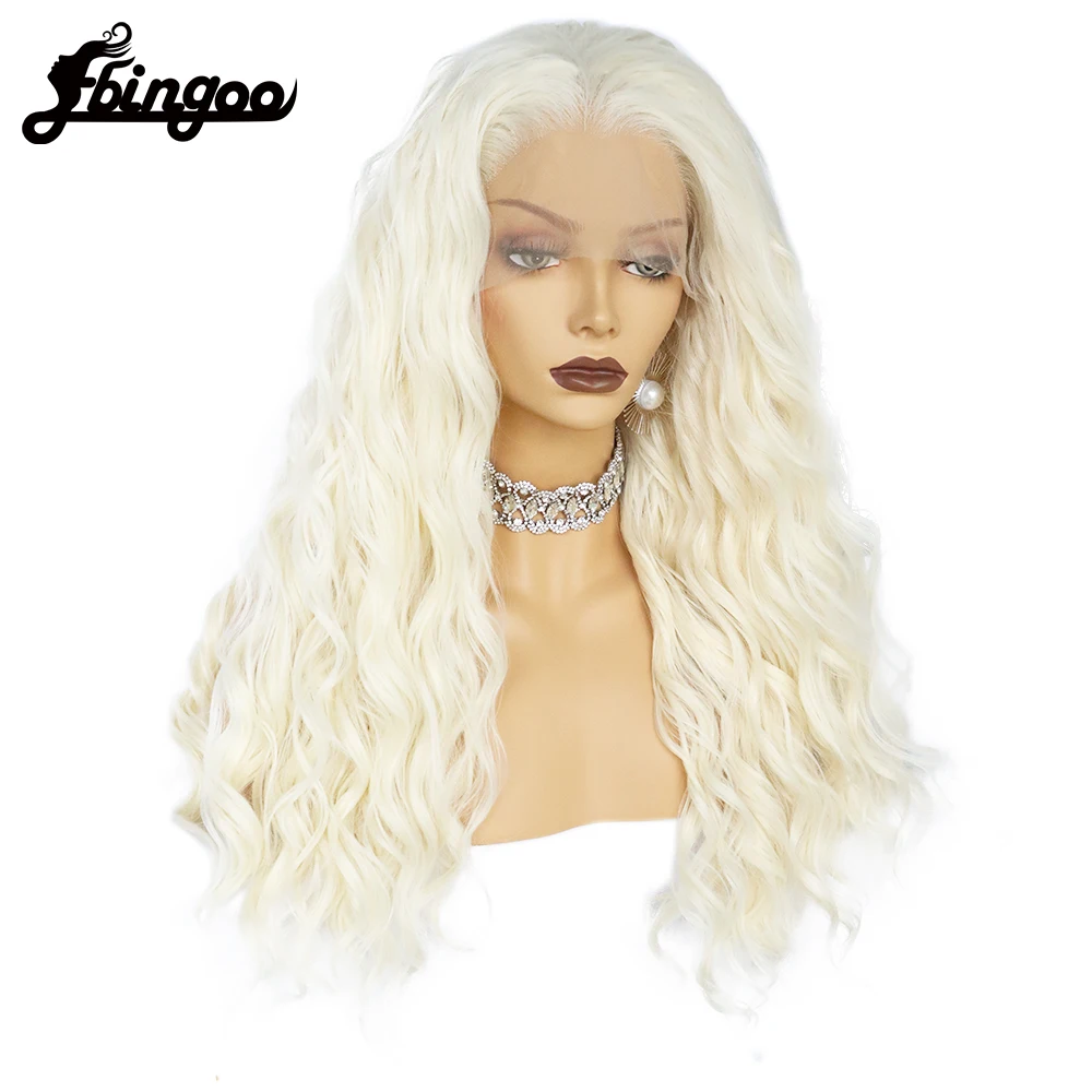 Ebingoo Synthetic Lace Front Wig  Long Wig Cosplay Curly 24 Inch Ombre Blonde color Wig Synthetic Lace Front Wig For Women