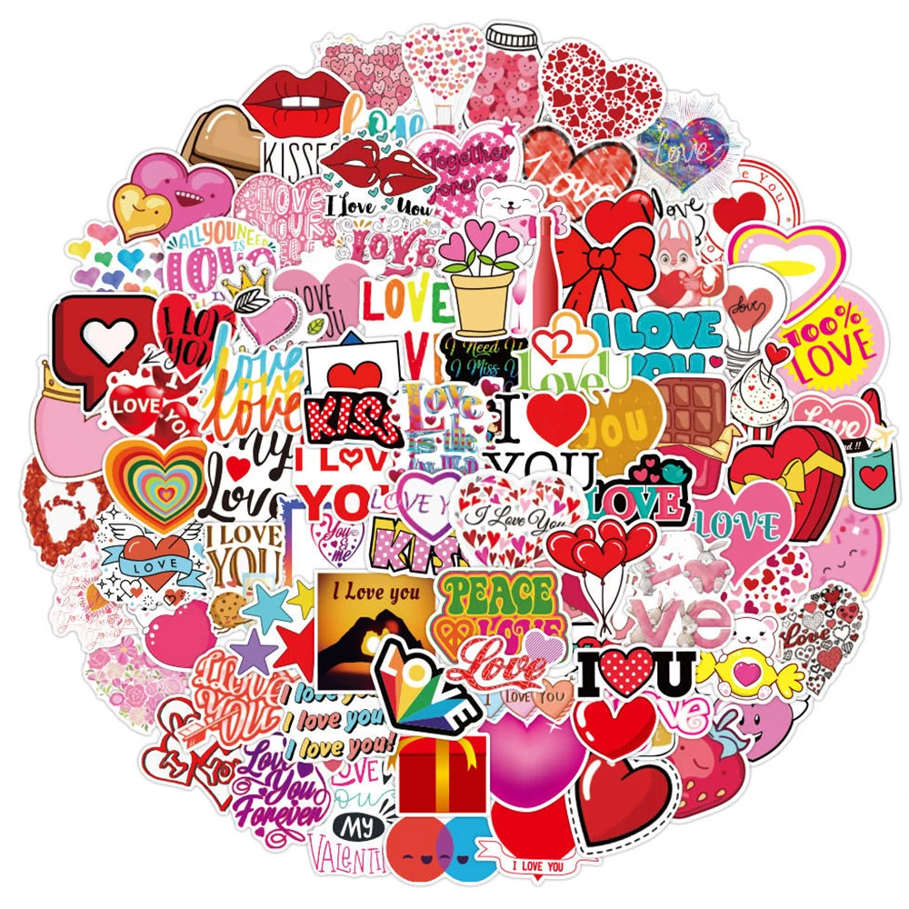 50/100pcs Valentine Stickers For Notebook Car Laptop Scrapbooking Material Adesivos Craft Supplies Vintage Pink Love Sticker