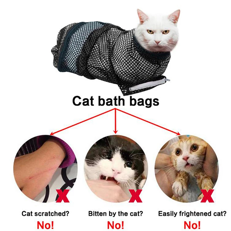 Utile borsa da bagno per toelettatura per gatti a rete forniture per gatti sacchetti di lavaggio per animali domestici guarnizione per unghie da