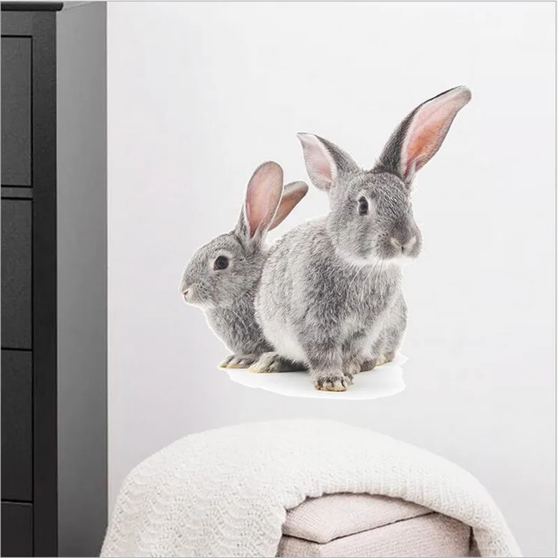 

3D Two Little Gray Rabbits Wall Stickers Wall Landscaping Decoration Waterproof Wallpaper Home Decals