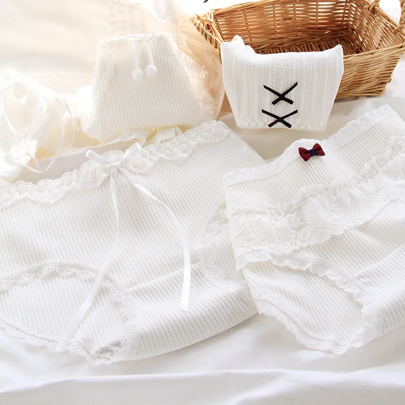 girls underwear 6pc/bag new cotton lovely soloid middle waist briefs young girl panties Teenagers Intimates M L XL  white