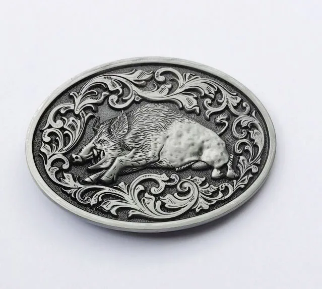 Boucle de ceinture rétro western en alliage de zinc, motif sanglier, cowboy SW-BY1001 adapté à un bouton-pression de 4cm de large, avec stock continu