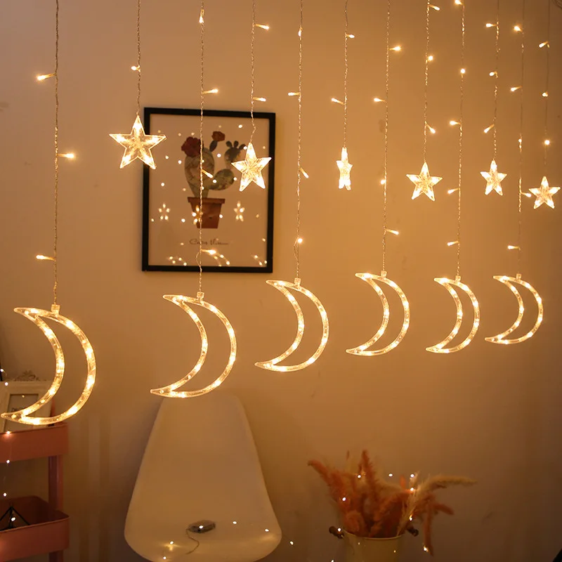 

LED curtain lights fairy garland light string star moon shape EU/US Plug Christmas bedroom living room curtain decoration light