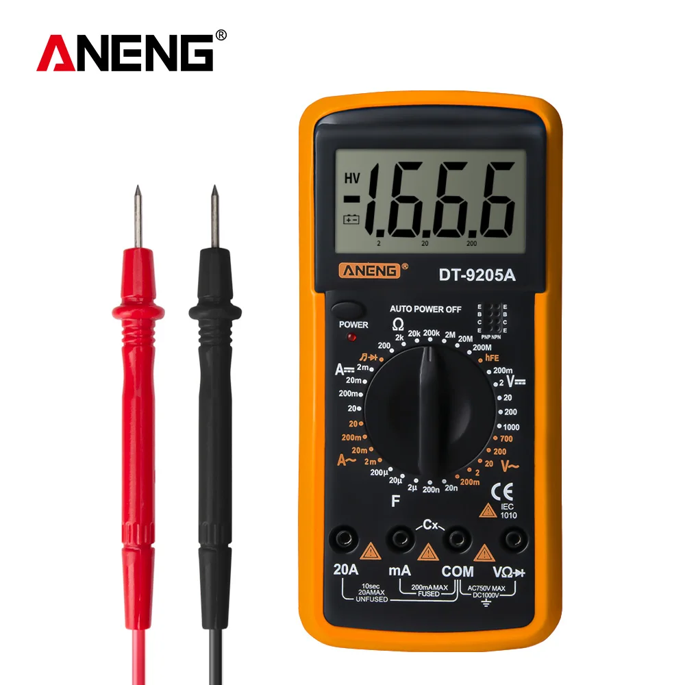 DT9205A LCD Digital Multimeter Electric Handheld Ammeter Voltmeter Resistance Capacitance AC DC Power Meter Tester