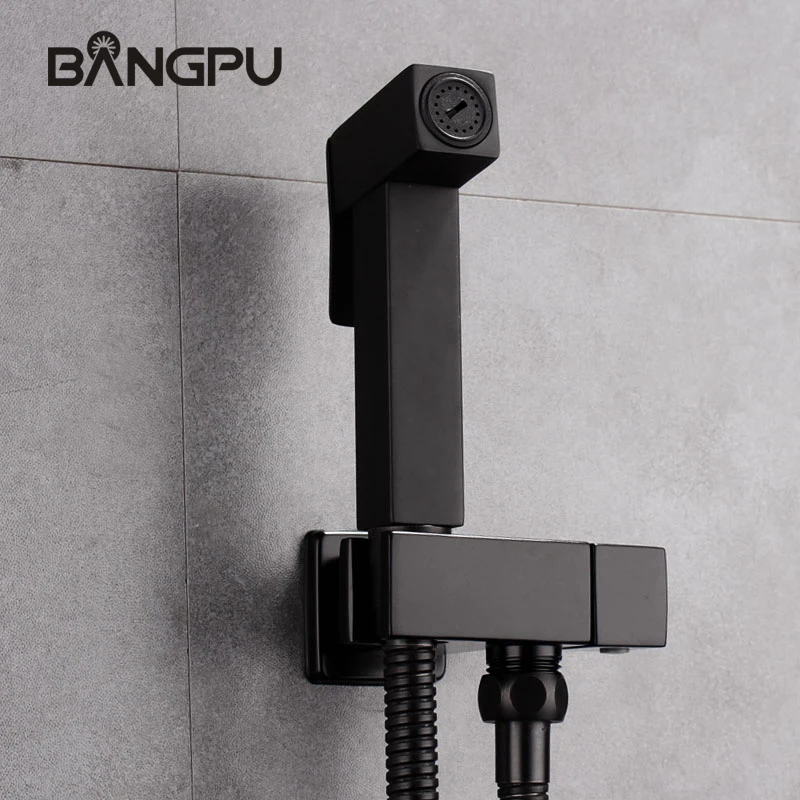 BANGPU Black Bidet Bathroom Faucet Wall Mounted Bidet Shower Sprayer Brass Handheld Bidet Faucet Toilet Bidet Sprayer Set