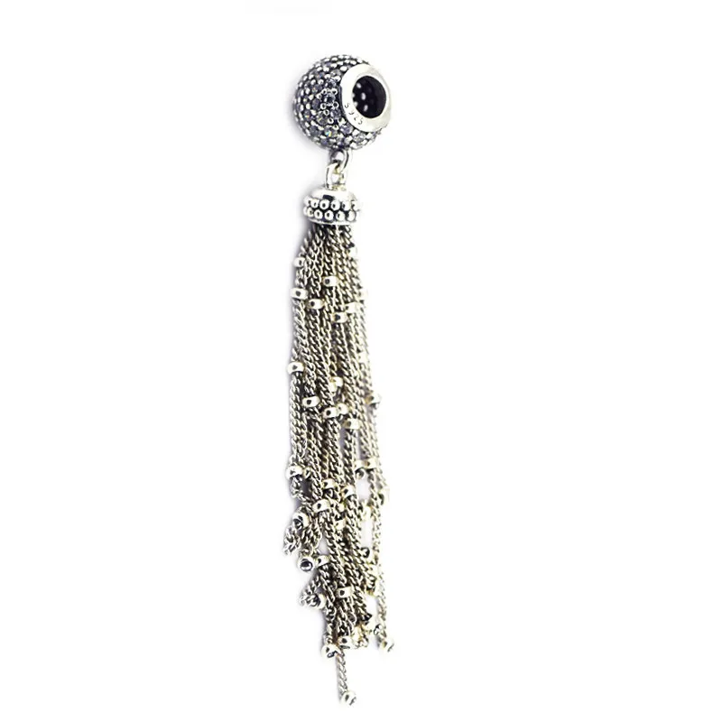 

Fashion 925 Sterling Silver Charms For Bracelets Women DIY Enchanted Tassel Pendant Clear CZ Crystal Charms for Jewelry Making