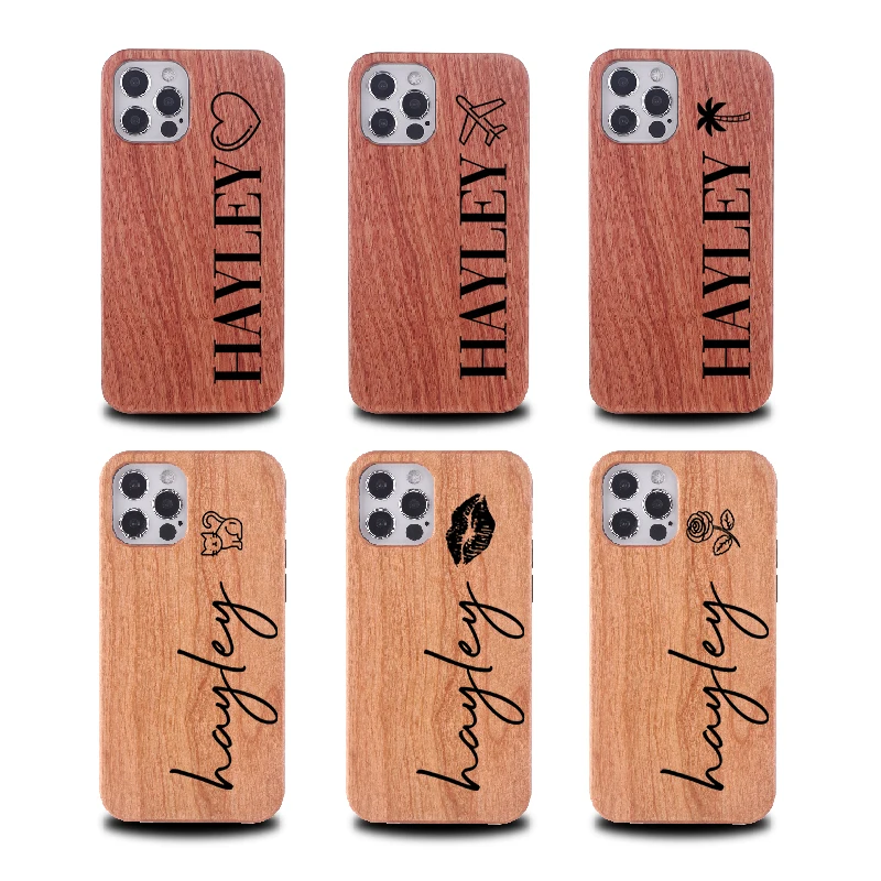 Natural Personalized Engraved Wood Phone Case For iPhone15 14 14ProMax 14Plus 13Promax 13 12 Custom Rose Wood Phone Cover Coque