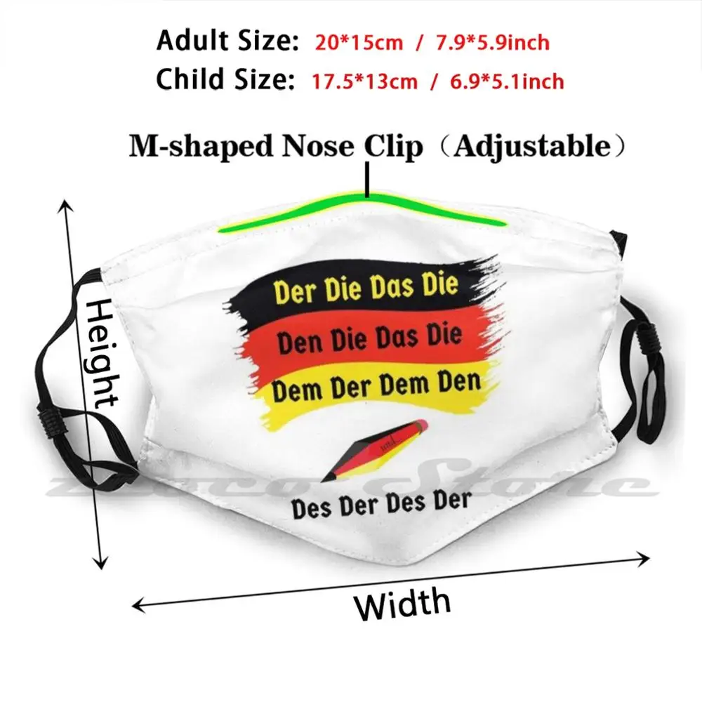 Der Die Das Deutsch German Words For 'the' Definite Article Washable Trending Customized Pm2.5 Filter Mask German Teacher