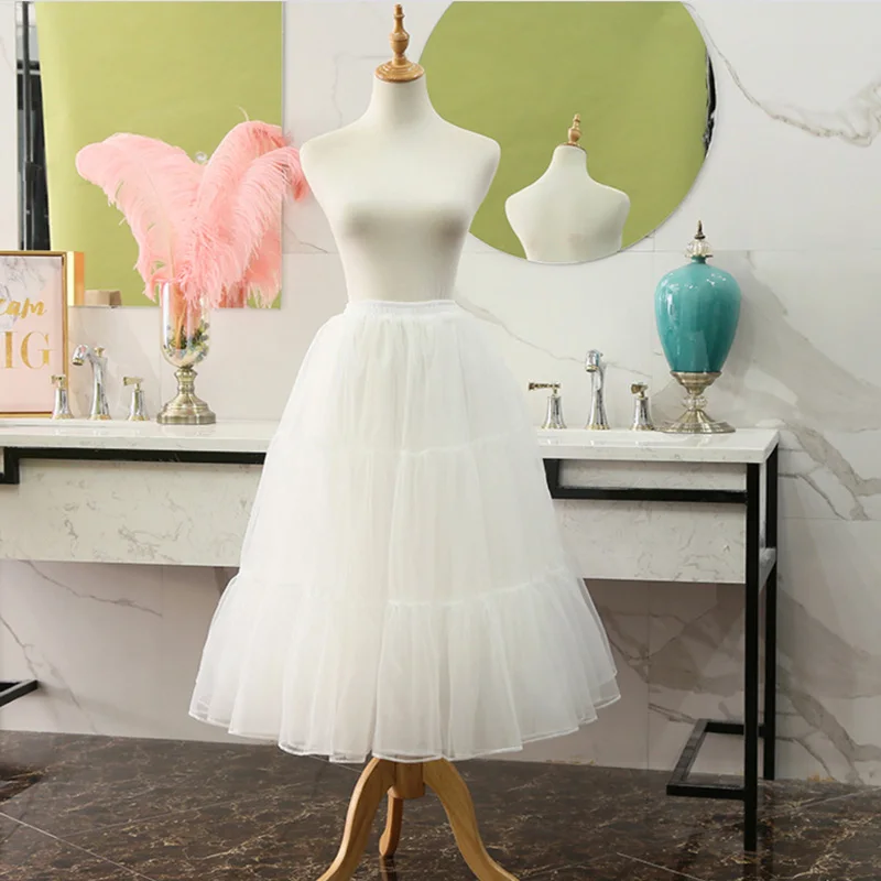 Rok dalam untuk pernikahan, Organza Lolita hitam putih 80cm rok bawah pengantin panjang Crinoline untuk gaun pernikahan