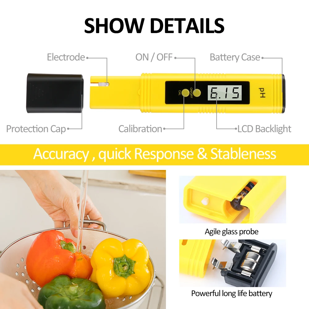 RZ PH Meter Water Hydroponics Digital PH Tester Pen 0.01 alta precisione con 0-14 PH Range acquario per piscina per uso domestico