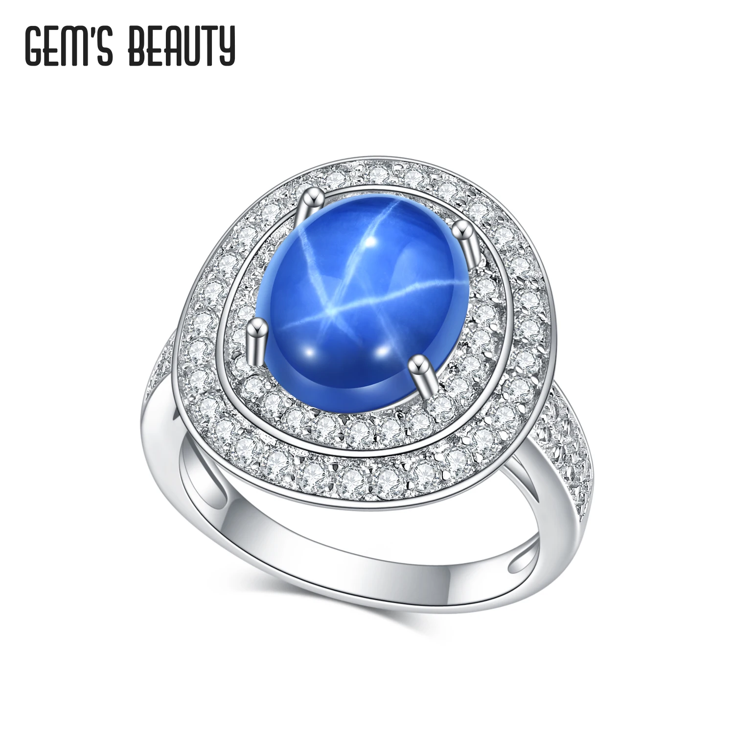 Gem's Beauty Cathedral Halo Lab Star Sapphire Engagement Rings 925 Sterling Silver For Women Modern Luxury Fine Jewelry Rings