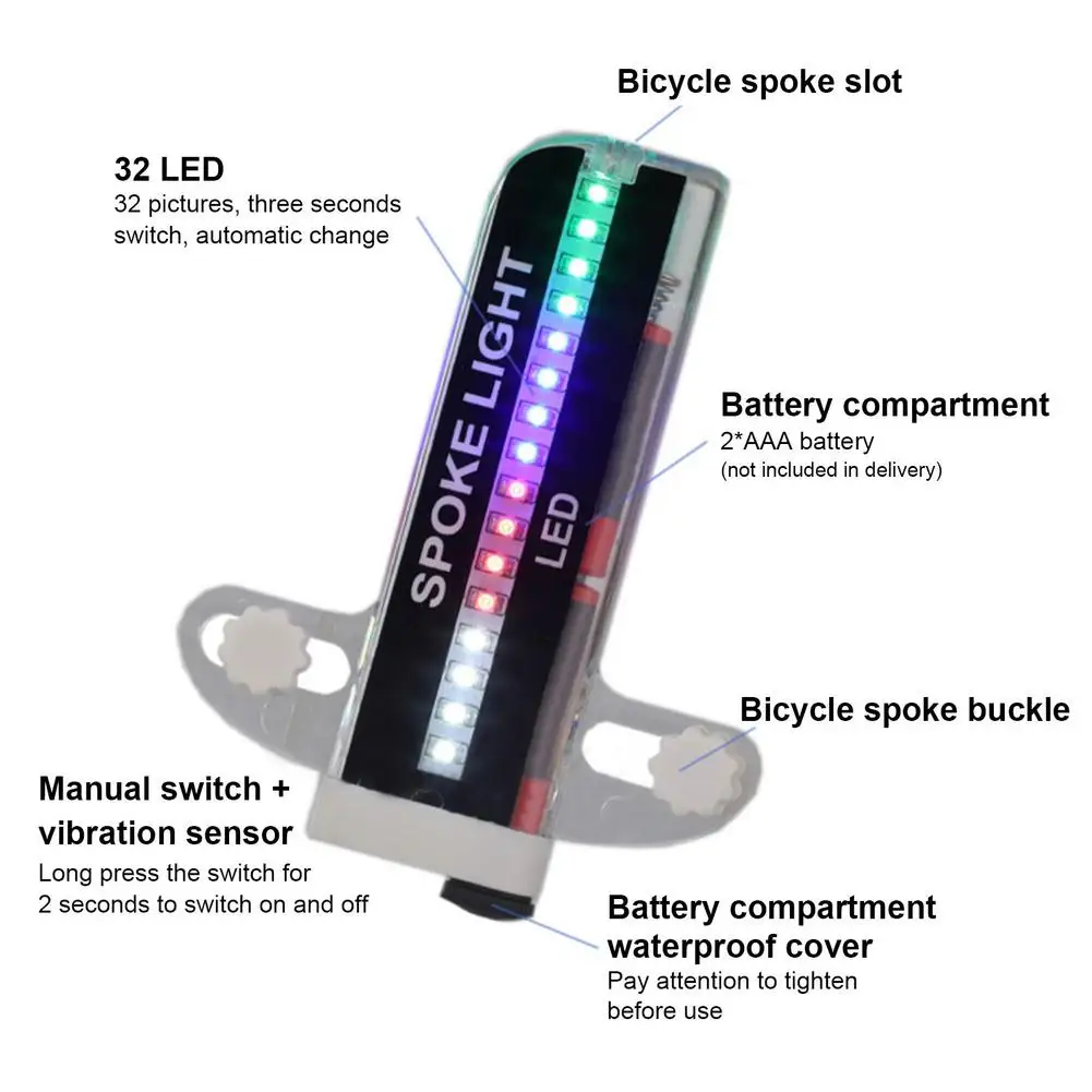 3D Bicycle Spoke 32 LED Lights Illuminate the Streets Fancy LED Colorful Bike Wheels Light Wheel Warning Lights