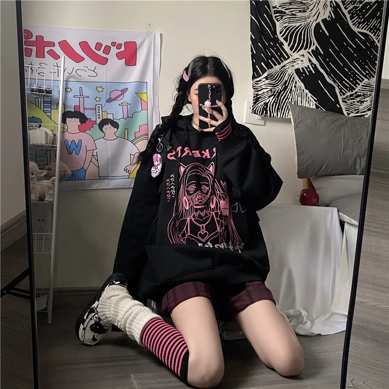 Woman sweatshirts Kawaii Funny Cartoon Hoodies Ullzang Cute Anime Oversize Hoodie Harajuku with print Tops punk Pullover Clothes