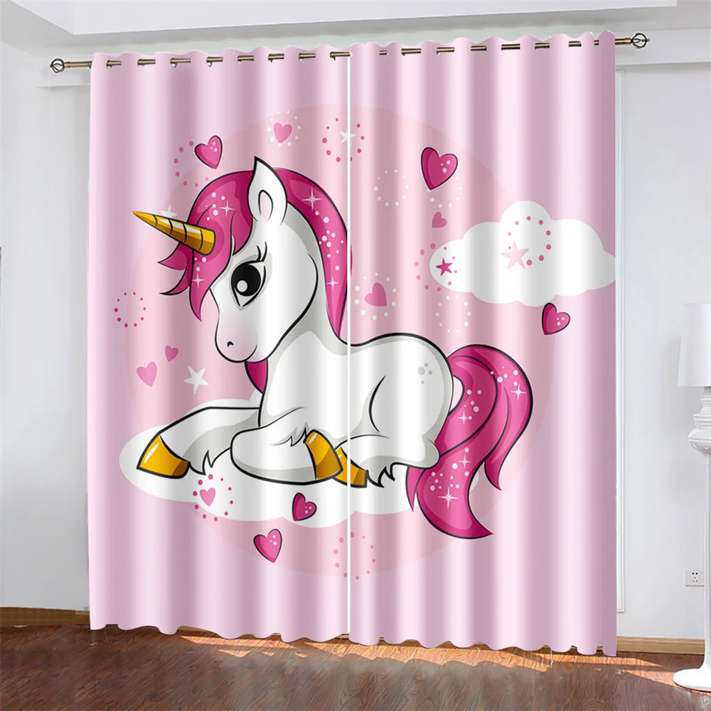 Unicorn Printed Woven Curtains Two Independent Curtains on The Left and Right Blackout Curtains for Bedrooms