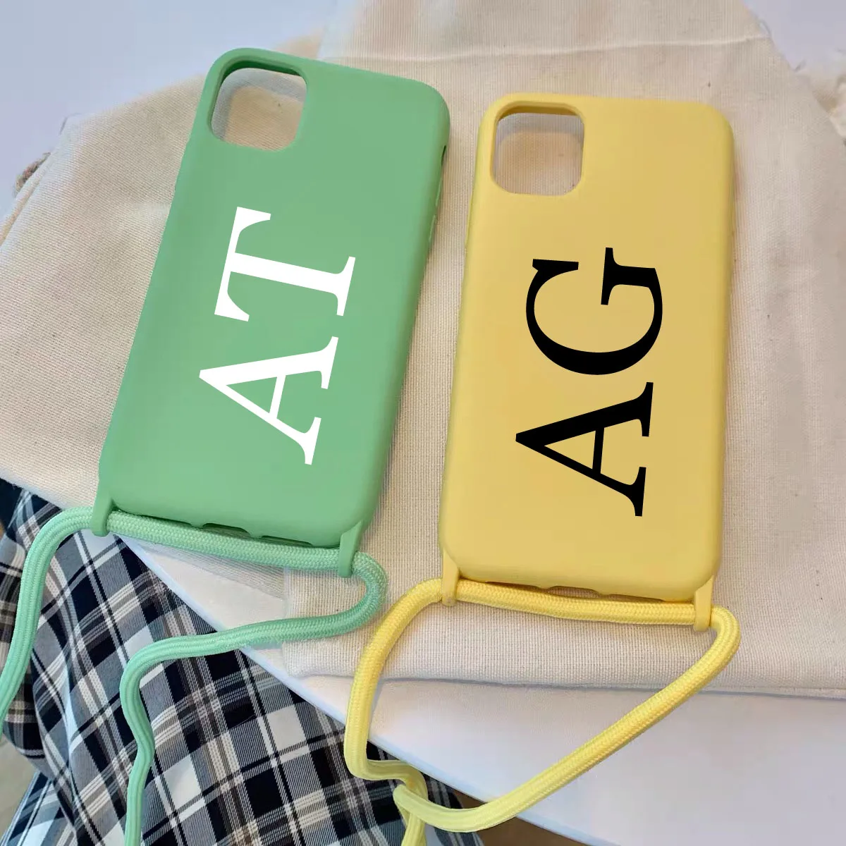 Tùy Chỉnh Tên Logo Hình Dây Đeo Vai Ốp Lưng Với Sling Cho Iphone 13 12 11 Pro Max 7 8 Plus X XR XSMax Vỏ Mềm TPU