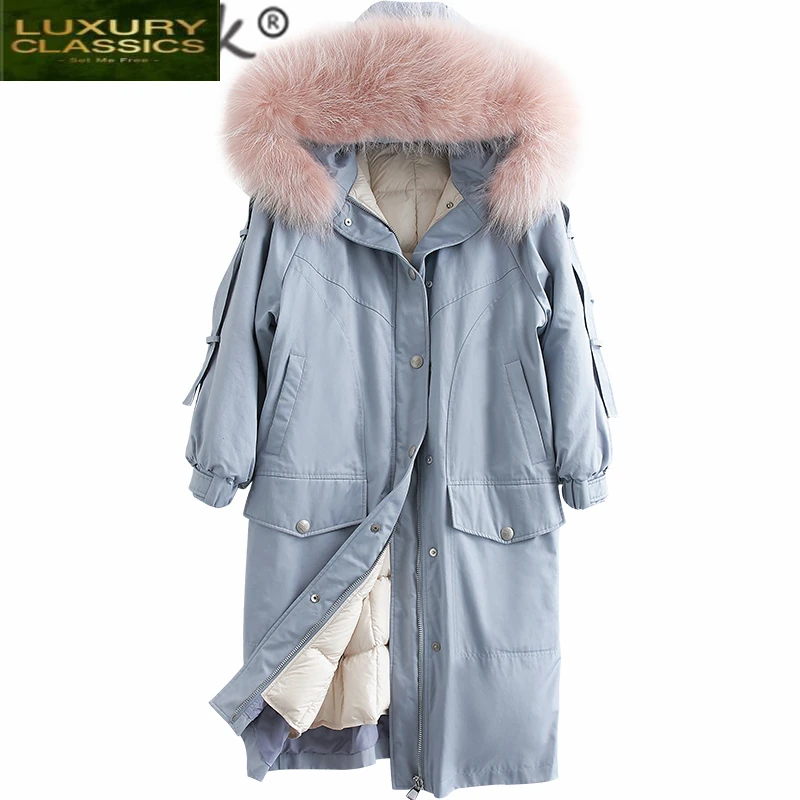 Park Down Women Women's Duck Down Jackets Female Winter Coat 2021 New Long Natural Raccoon Fur Overcoat Hiver B18R02445