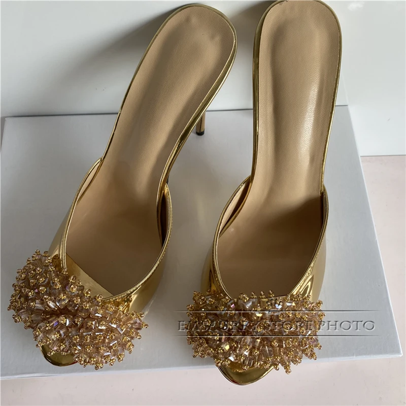 Beading Gypsophila Flower Runway Shoes Woman Stiletto Heel Peep Toe Real Leather Crystal Tassels Summer Sandals Women