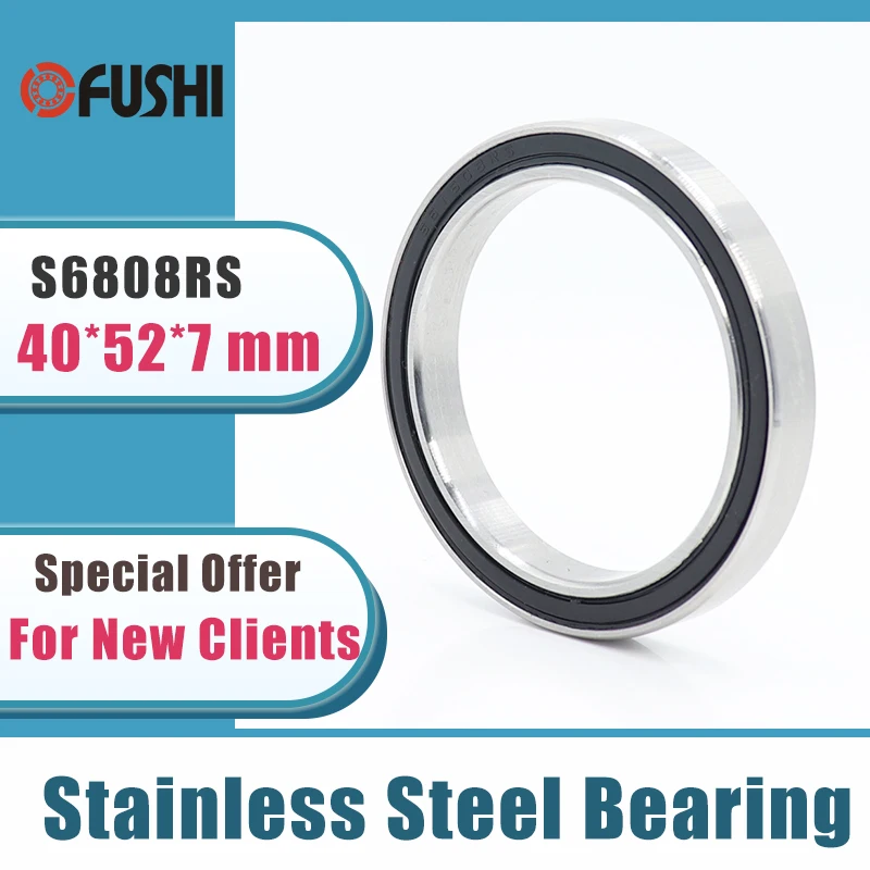 5PCS S6808RS Bearing 40*52*7 mm ABEC-3 440C Stainless Steel S 6808RS Ball Bearings 6808 Stainless Steel Ball Bearing