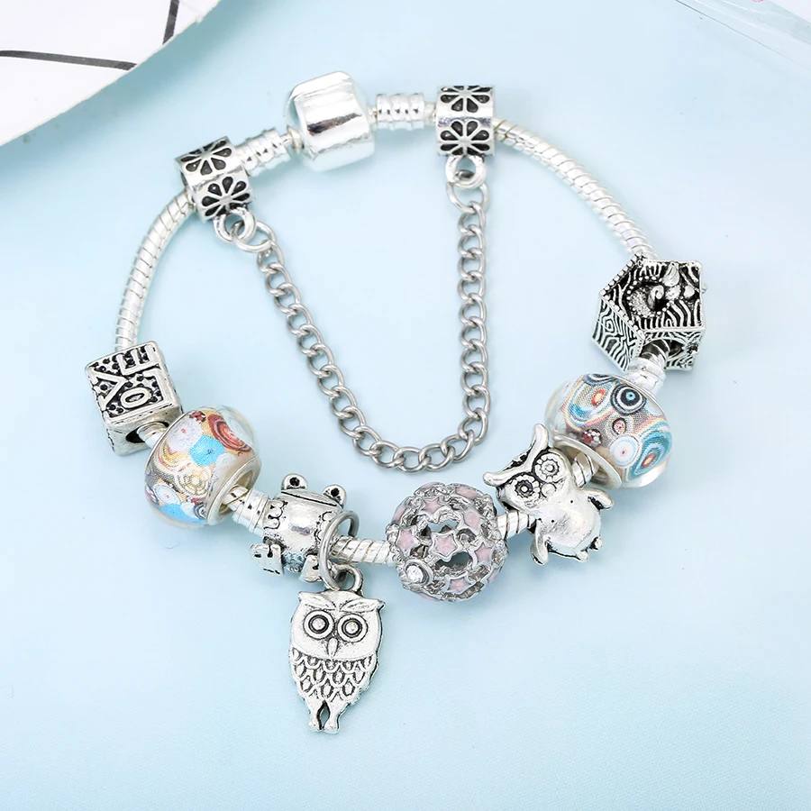 Buipoey New School Of Magic Owl Frog Charm Bracelets Fit Boys Girl Original Cartoon Beaded Kids Child Bracelet Jewelry