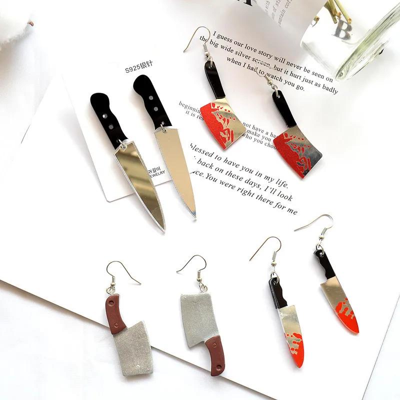 European and American cool Harajuku punk killer sharp knife kitchen knife earrings personality funny bloody knife simple