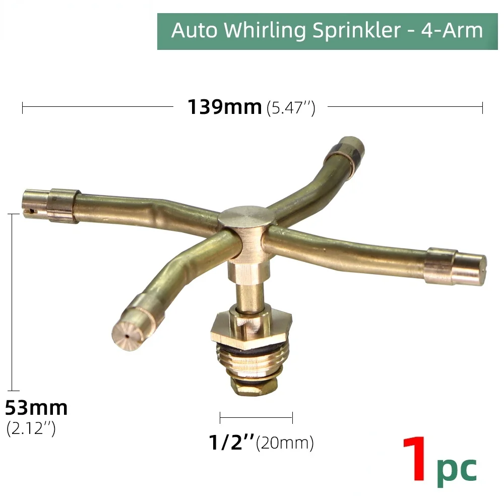 4 Arm Automatic Rotary Whirling Sprinkler Garden Lawn Irrigation Watering Nozzle Spray Rotating Brass Sprayer