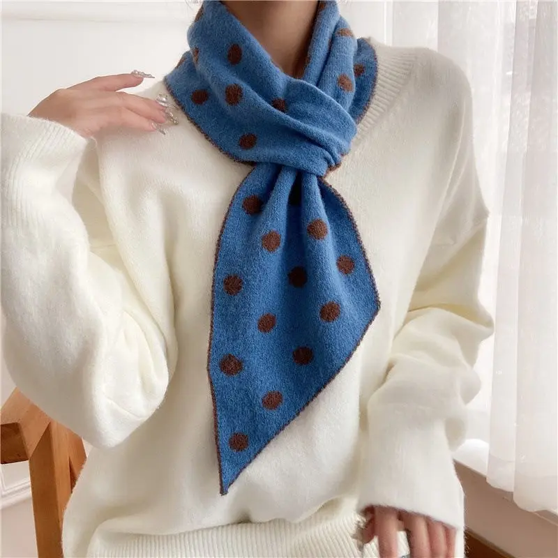 Winter Outdoor Cycling Cold Double Sided Dot Thicken Wool Knit Scarve Cross Neck Protect False Collar Woman's Warm Scarf T22