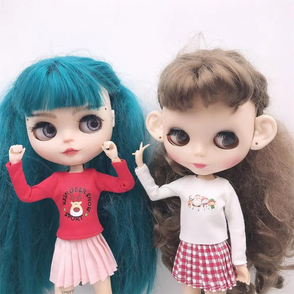 New blyth Clothes Fashion Cartoon Printed T-shirt Christmas Long T-shirt for blyth,licca,momoko,1/6 Dolls Accessories