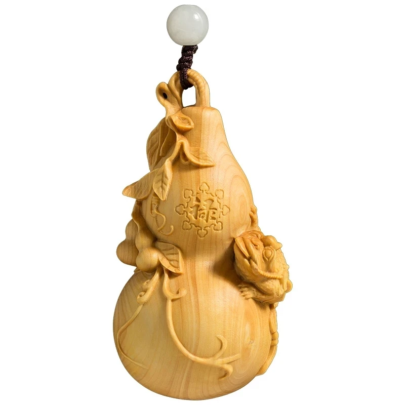 

8cm Golden Toad Gourd Solid Wood Boxwood Carving Men Portable Toys Lucky Pendant Creativity Small Ornaments