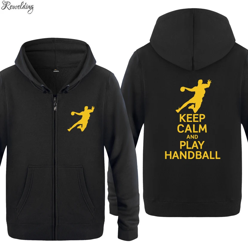 

Keep Calm And Play Handball Novelty Hoodies Men Fashion Men's Fleece Zipper Jackets Cardigans Hooded Sweatshirts Coat