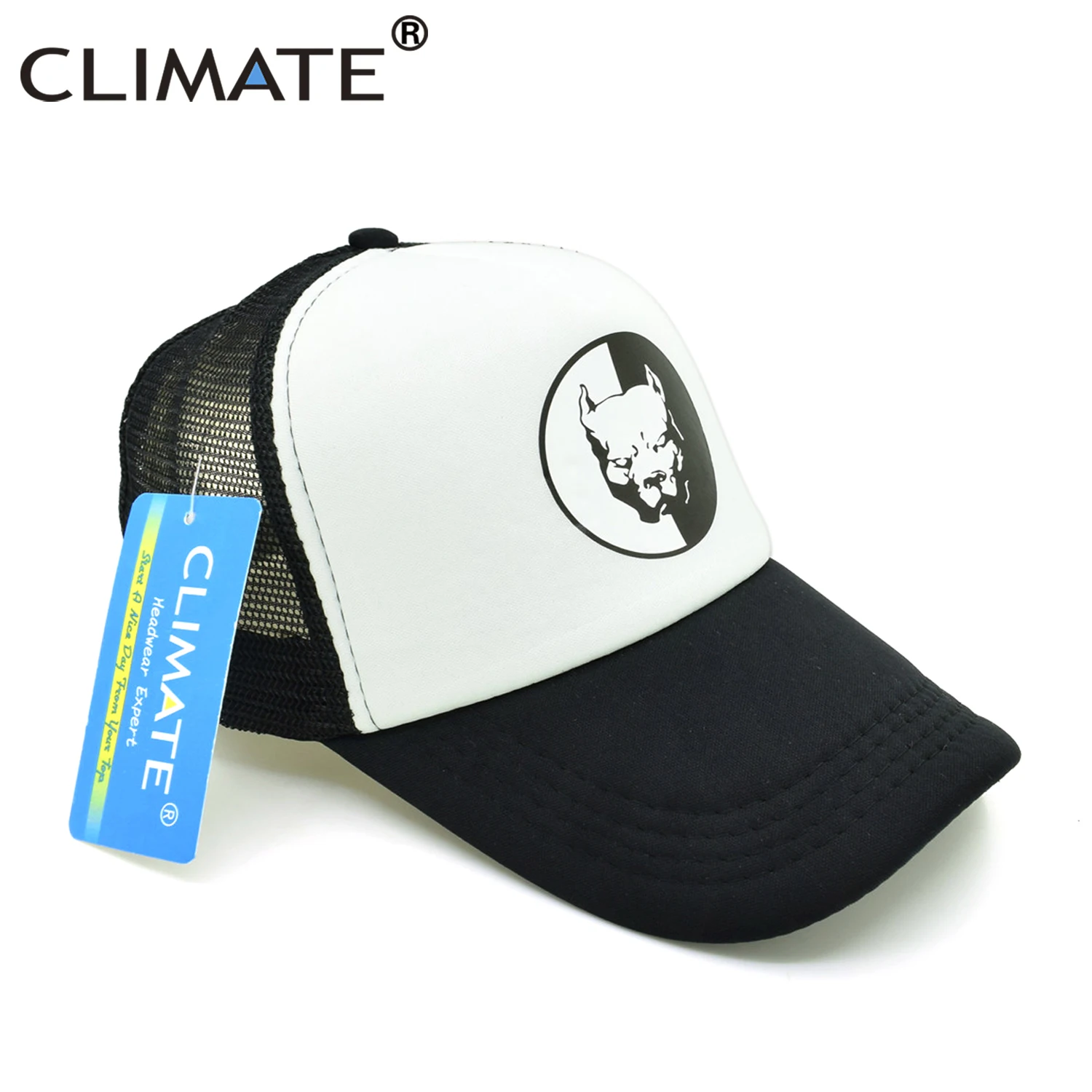 CLIMATE Cool Pitbull Trucker Caps Bully Super Hero Dog Summer Cap Cool Dog Mesh Caps Black Baseball Caps Hat for Men Women