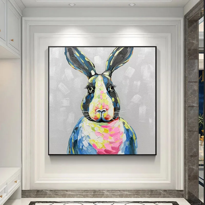 

Pure Handmade Canvas Cute Cartoon Rabbit Animals Oil Paintings Artwork Wall Art For Children Bedroom kid's Room Wall Decoration