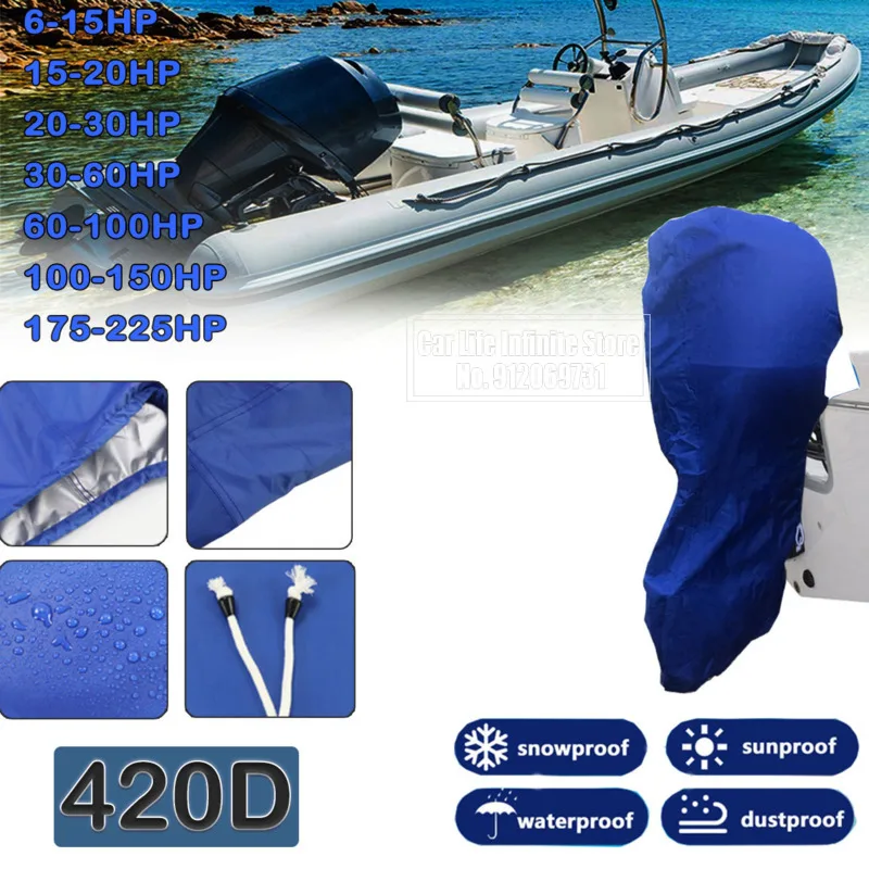 420D 6-225HP Boat Full Outboard Engine Cover Waterproof Sunshade Dust-proof  Protection Blue For 6-225HP Motor