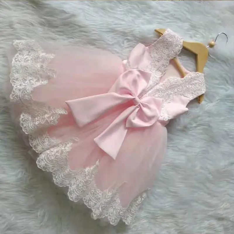 Princess Baby birthday communion party dance lace dress flower girl new year\'s new Christmas party big bow Tutu Dress