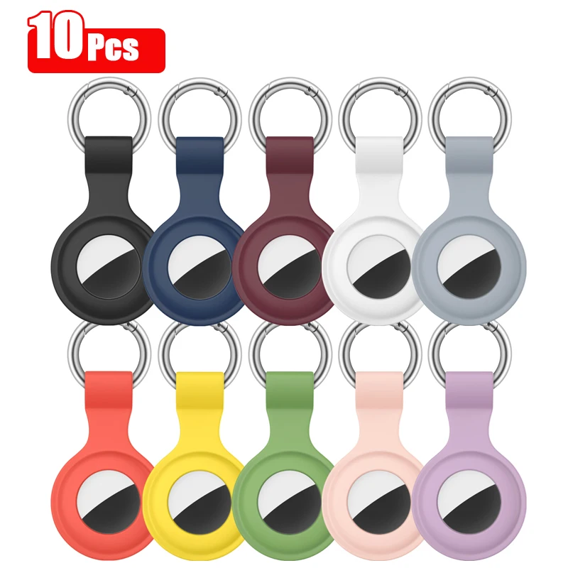 10pcs For Apple Airtags Case Silicone Keychain Protective Cover For Apple air tag Tracker Locator Device Anti-lost Bumper Shell