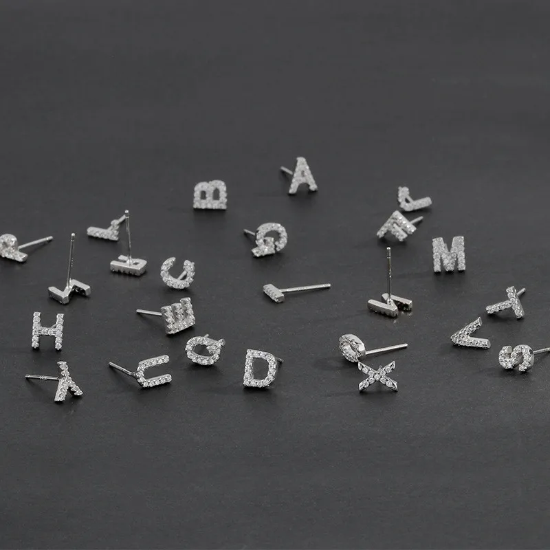 1 Single Micro-inlay CZ Initial Letter Alphabet Stud Earring for Women Girl
