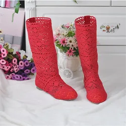 high quality 2024 Hollow Boots Shoes Breathable Knit Line Mesh boots Summer Women Boots Knee High Womens Shoes 35-41