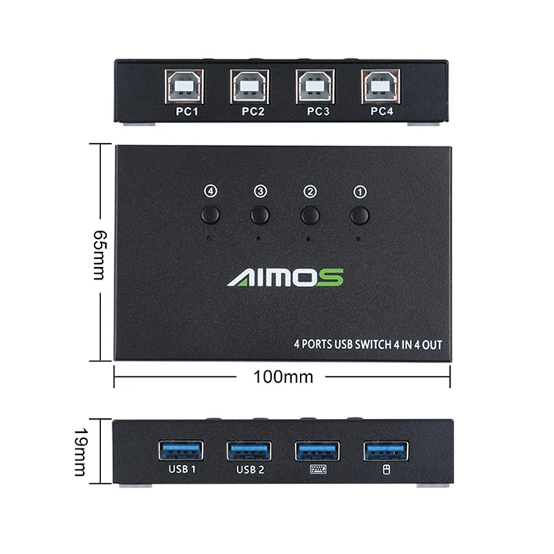 Interruptor de compartir USB, caja divisora de 4 puertos, 4 en 4, para compartir PC, teclado de impresora, ratón, KVM, USB 2,0