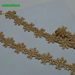 5YDS/LOT 3CM Wedding Dress Fluorescent Lace Gold Thread Continuous Flower Lace Accessories Trim 20200606SOMELACE