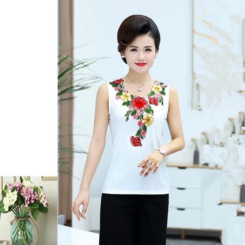 UHYTGF Vest Phụ Nữ Thời Trang Thêu Mùa Hè Áo Ghi Lê Nữ Không Tay Bên Trong Ngắn Tops Phụ Nữ Thanh Lịch Sexy Kích Thước Lớn Vest 1433