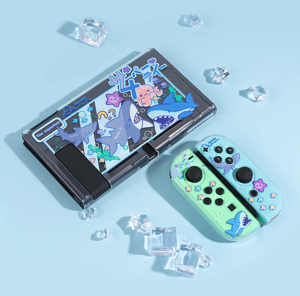 

Cute Blue Sharks Nintendo Switch Cover Case For Girls Kawaii Transparent Dockable TPU Protective Shell For Controller Joy-Con