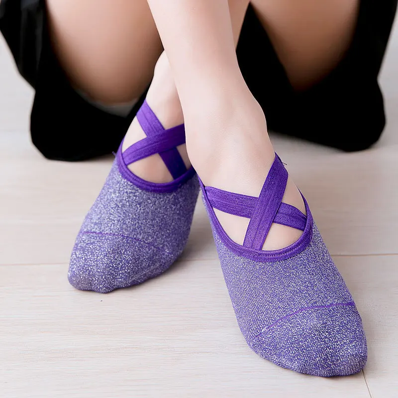 New Fashion Silk Women Ballet Dance Sports Socks Anti-Slip Breathable Cross Back Pilates Sport Ankle Socks Gym Fitness Underwear