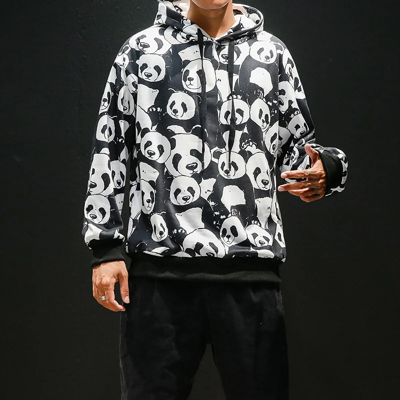 Sweater Panda Printing Male Animal Print Hoodies Men 2020 Autumn Hip Hop Casual Pullover Hooded Sweatshirts Streetwear Tops