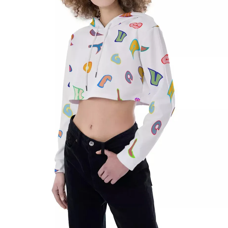 

MINDYGOO High Quality Custom Logo Factory Multi-Colored Monogrammed Hoodie For Women With Short Tops Showing The MIDRIFF