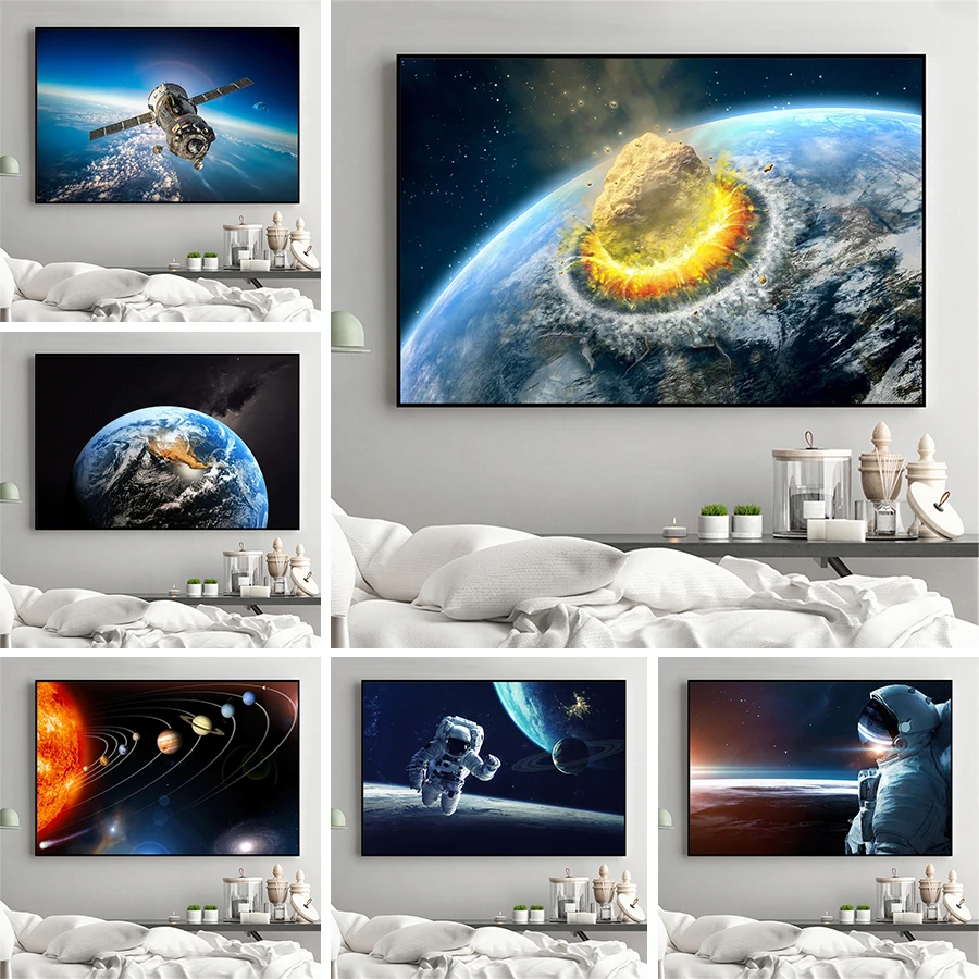 Galaxy Stars Posters And Prints On Canvas Astronaut's Planet Hole Space Painting Universe Earth Wall Home Decoration Picture